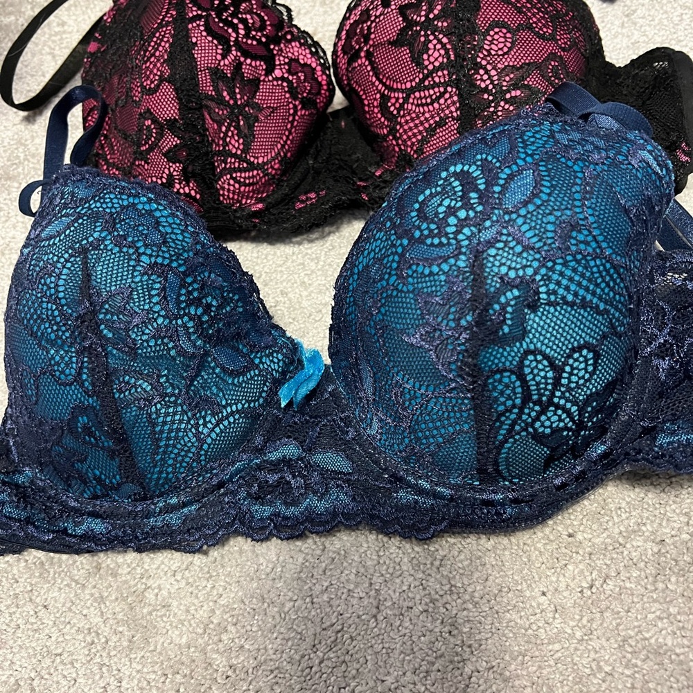 Two like new bras size 36C black lace